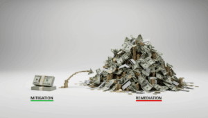 Cost comparison infographic showing moisture mitigation investment versus flooring failure remediation costs